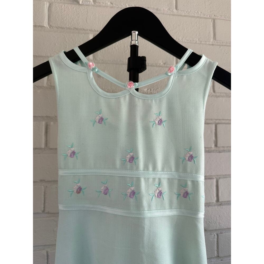 Bonnie Jean Girls Mint Green Embroidered Floral Easter Dress Size 10 Tie Bac - Picture 2 of 7